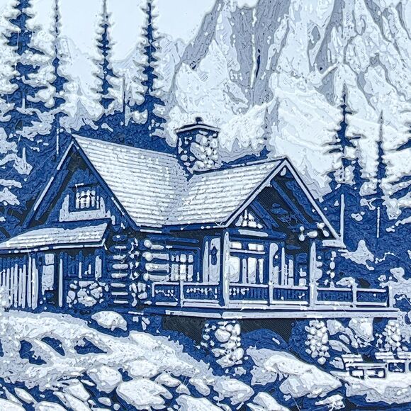 Lakeside Mountain Cabin Wall Art, 3D Printed Wall Art, House by the Lake - Picture 2 of 9